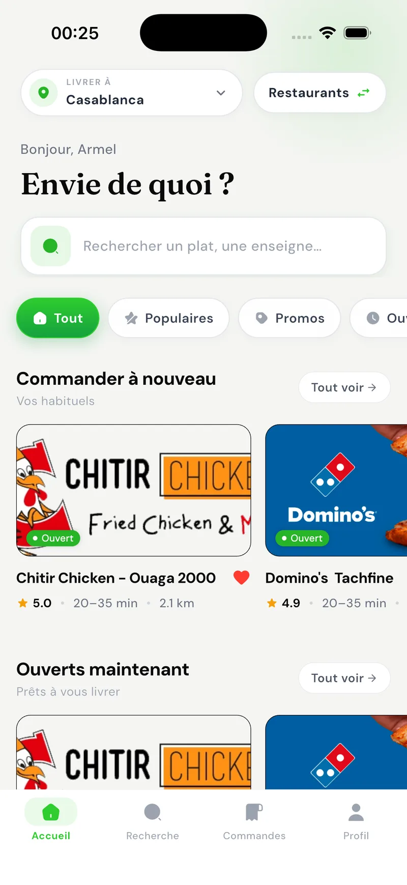 L’application Elgo : accueil avec restaurants à livrer à Casablanca