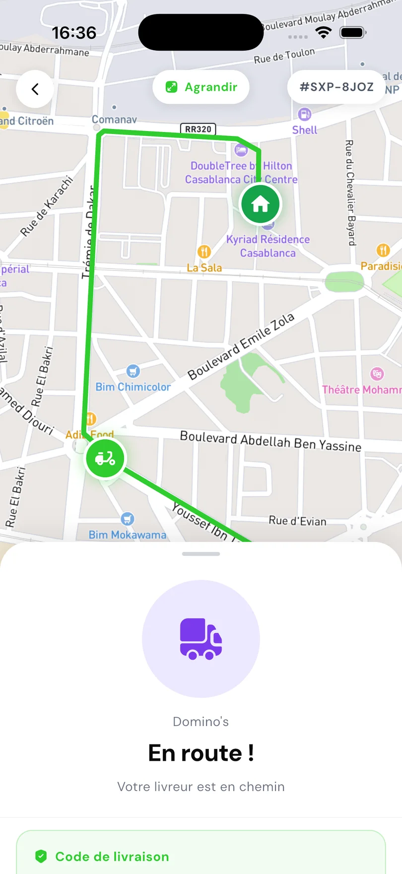 L’application Elgo : le livreur suivi en direct sur la carte, itinéraire et arrivée en temps réel