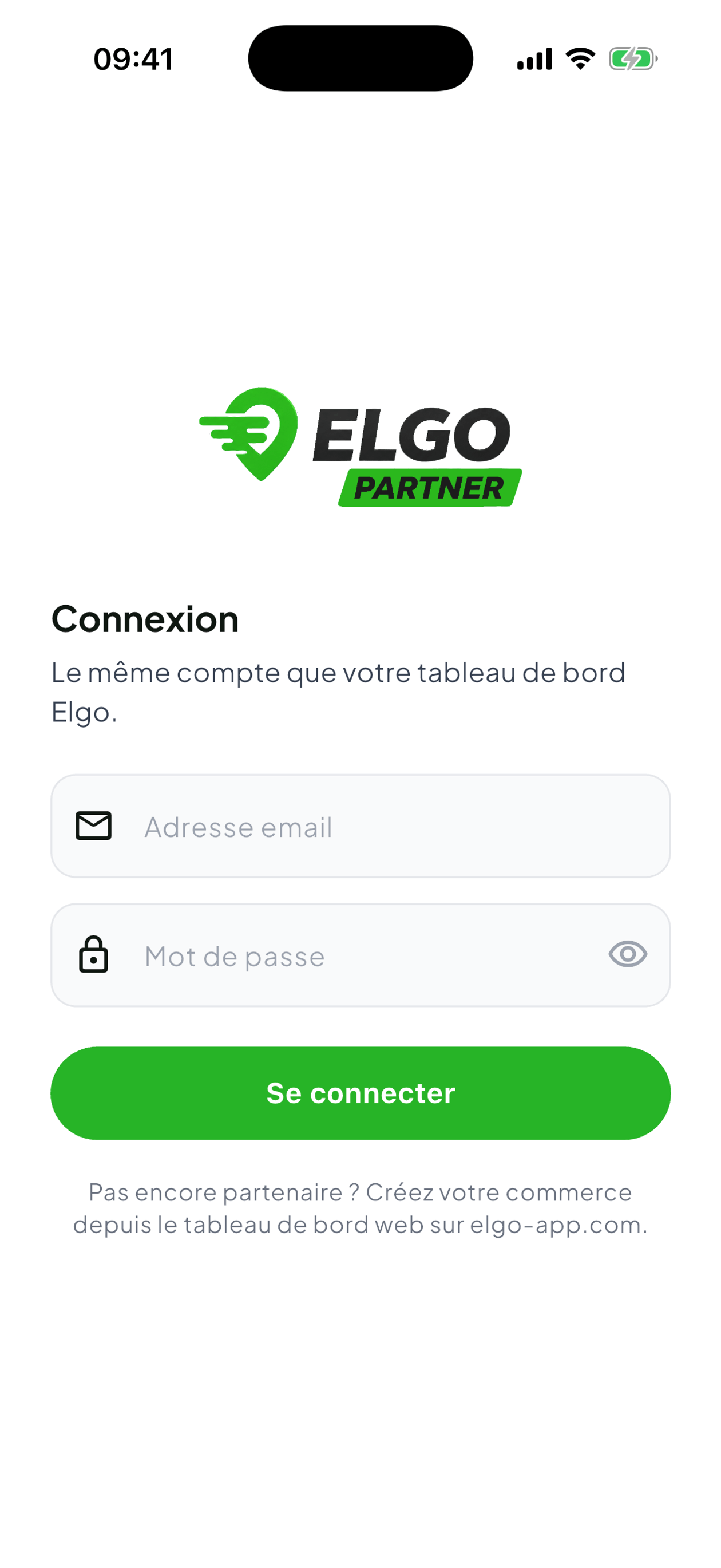 L’application Elgo Partner : connexion avec le même compte que le tableau de bord